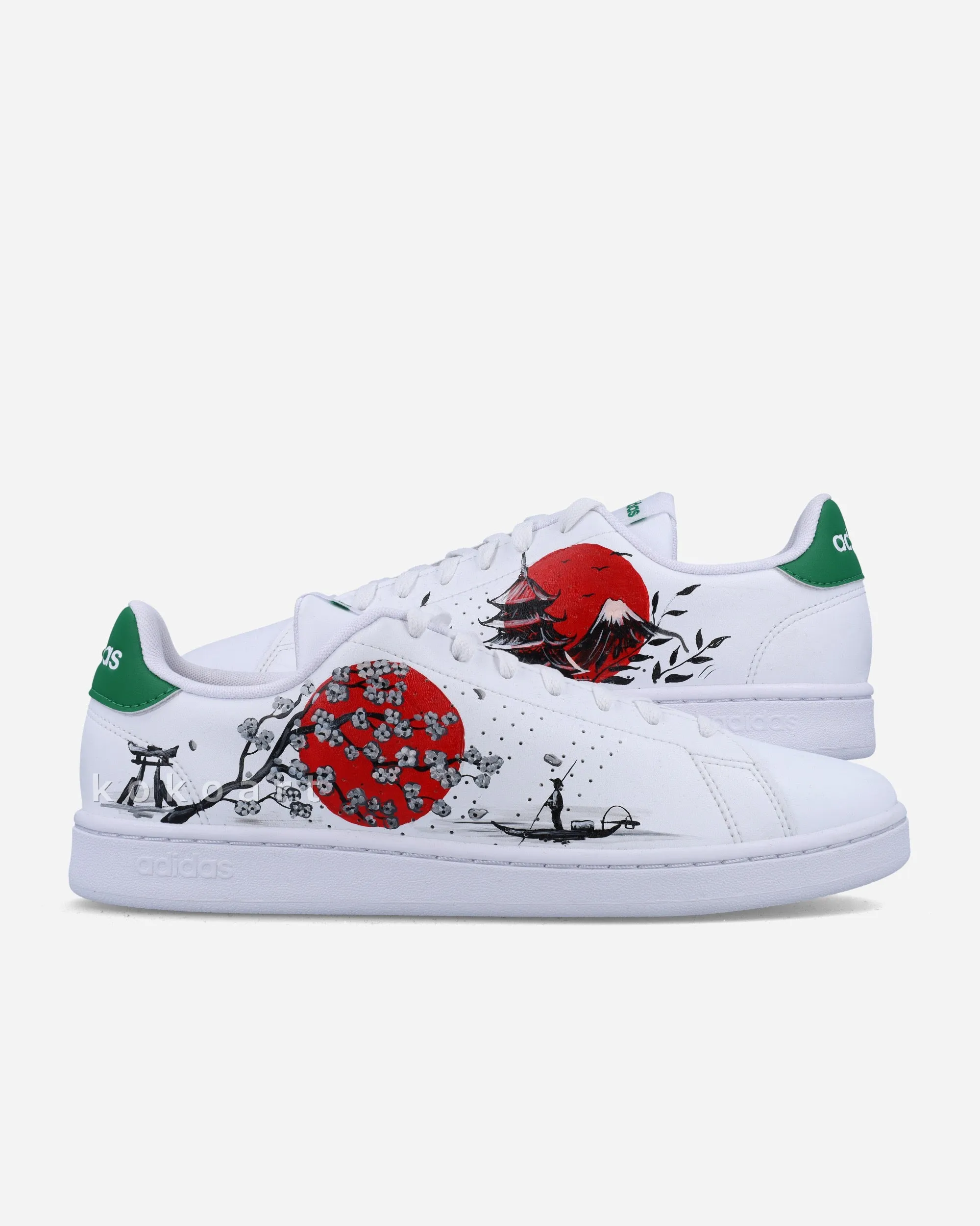 Artisan Hand-Painted Adidas Sneakers with Traditional Japanese Design