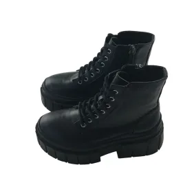 Bershka boots shoe size 3.5 black combat style faux leather