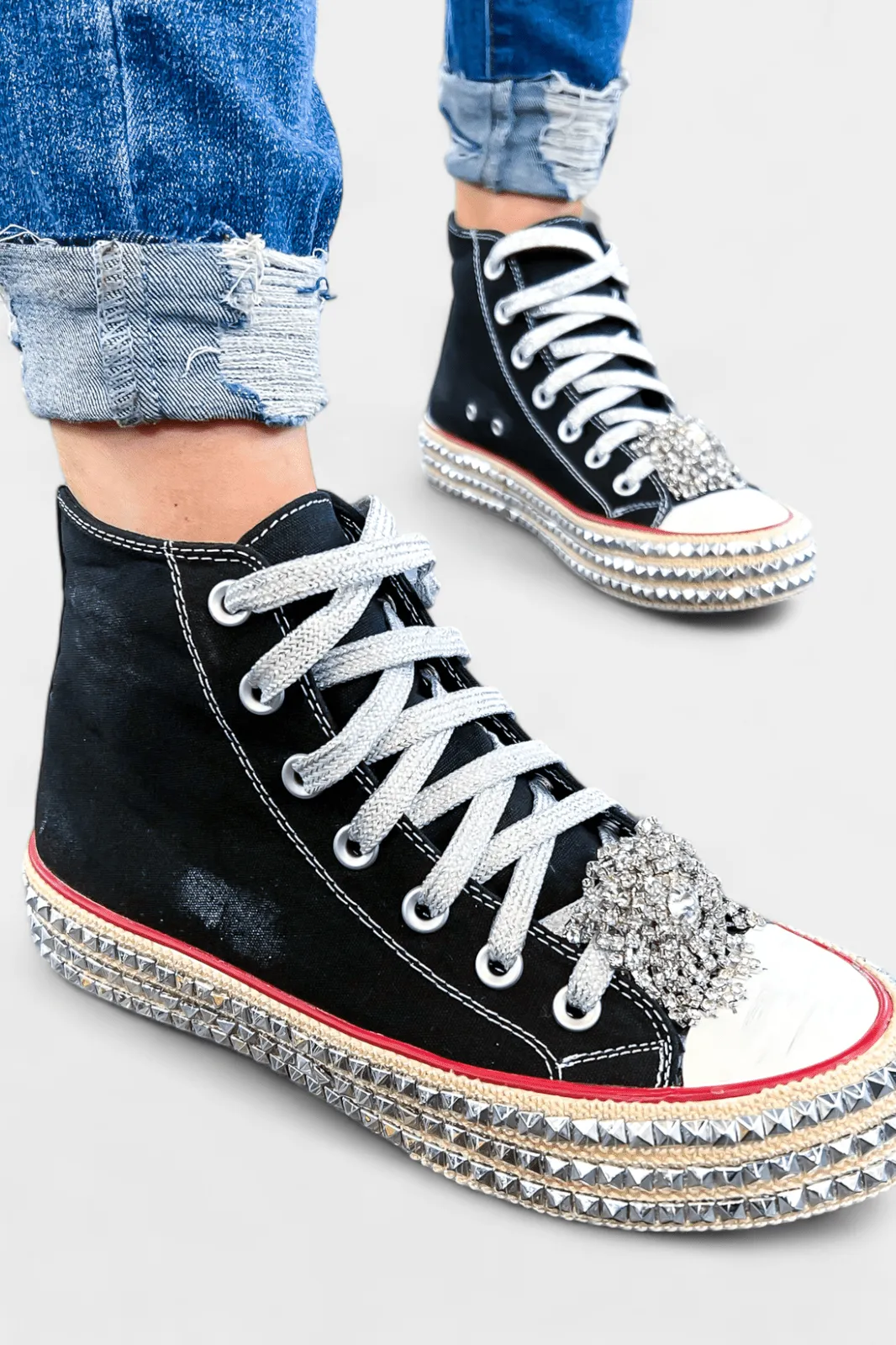 Black Embellished High Top Sneakers