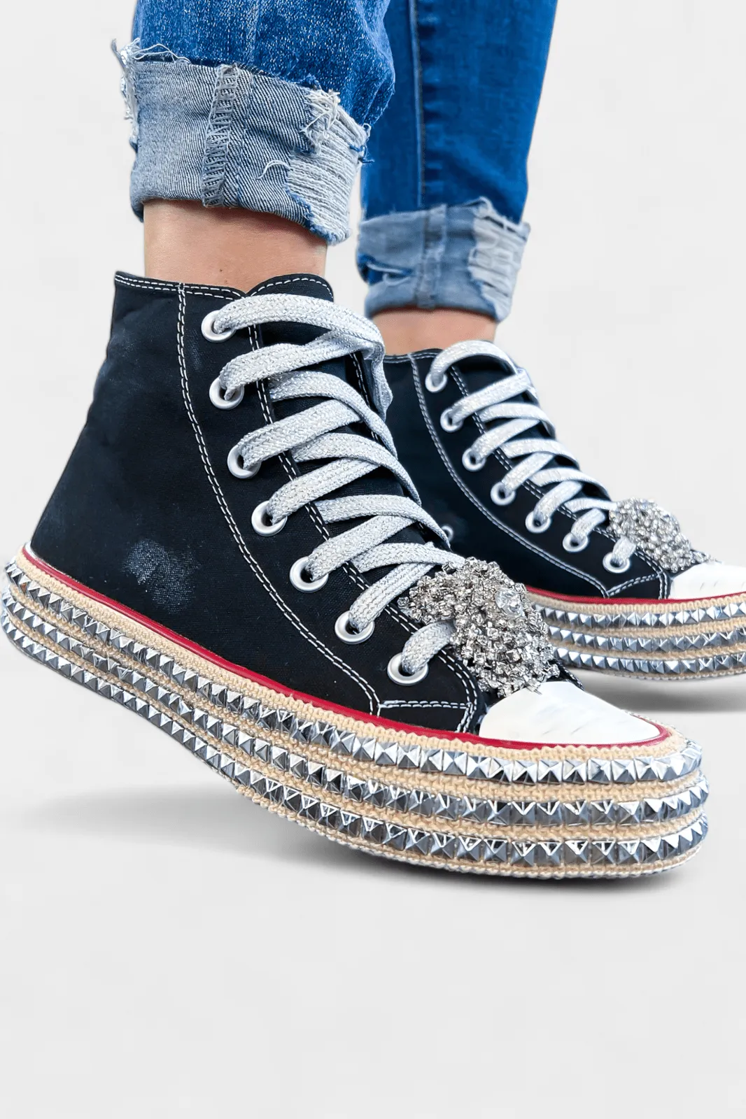 Black Embellished High Top Sneakers