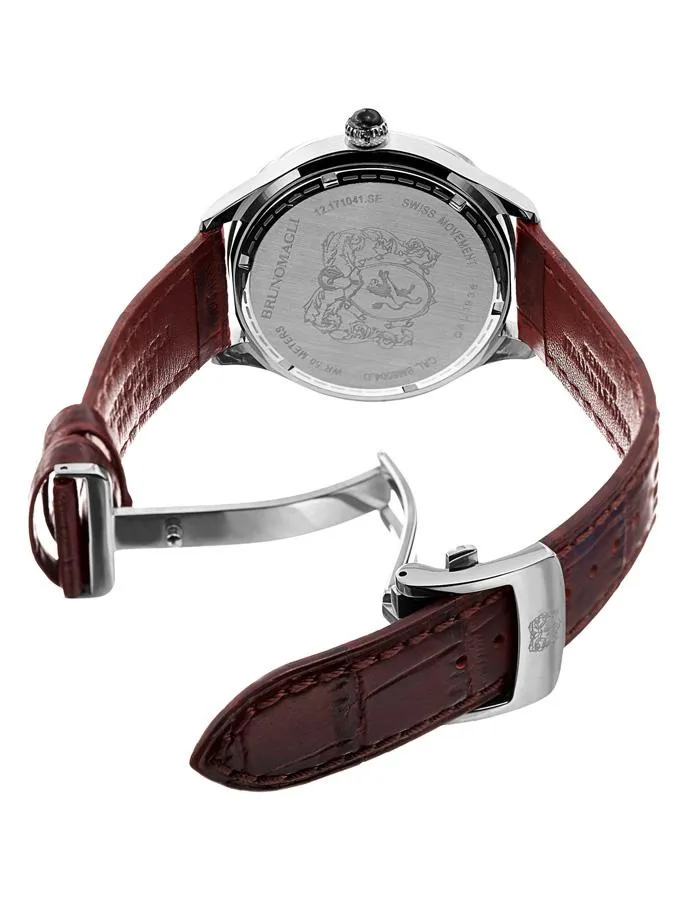 Bruno Magli Mens Amadeo Leather Dial Watch - Stainless Steel - Brown Crocodile