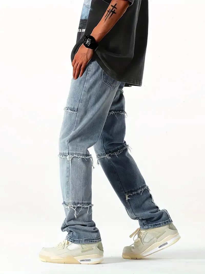 Casual Raw Trim Distressed Denim