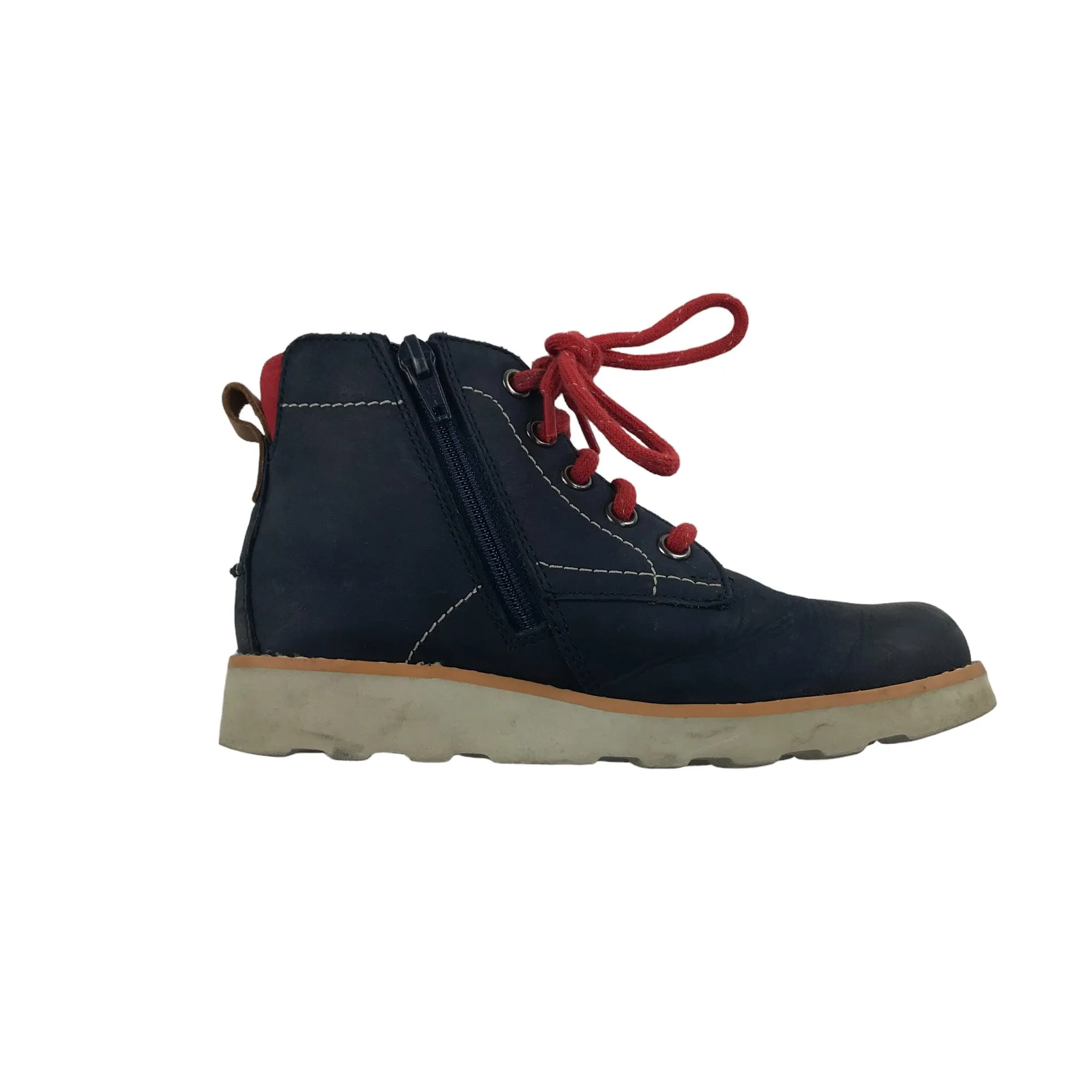 Clarks boots shoe size 12G junior navy blue with red laces