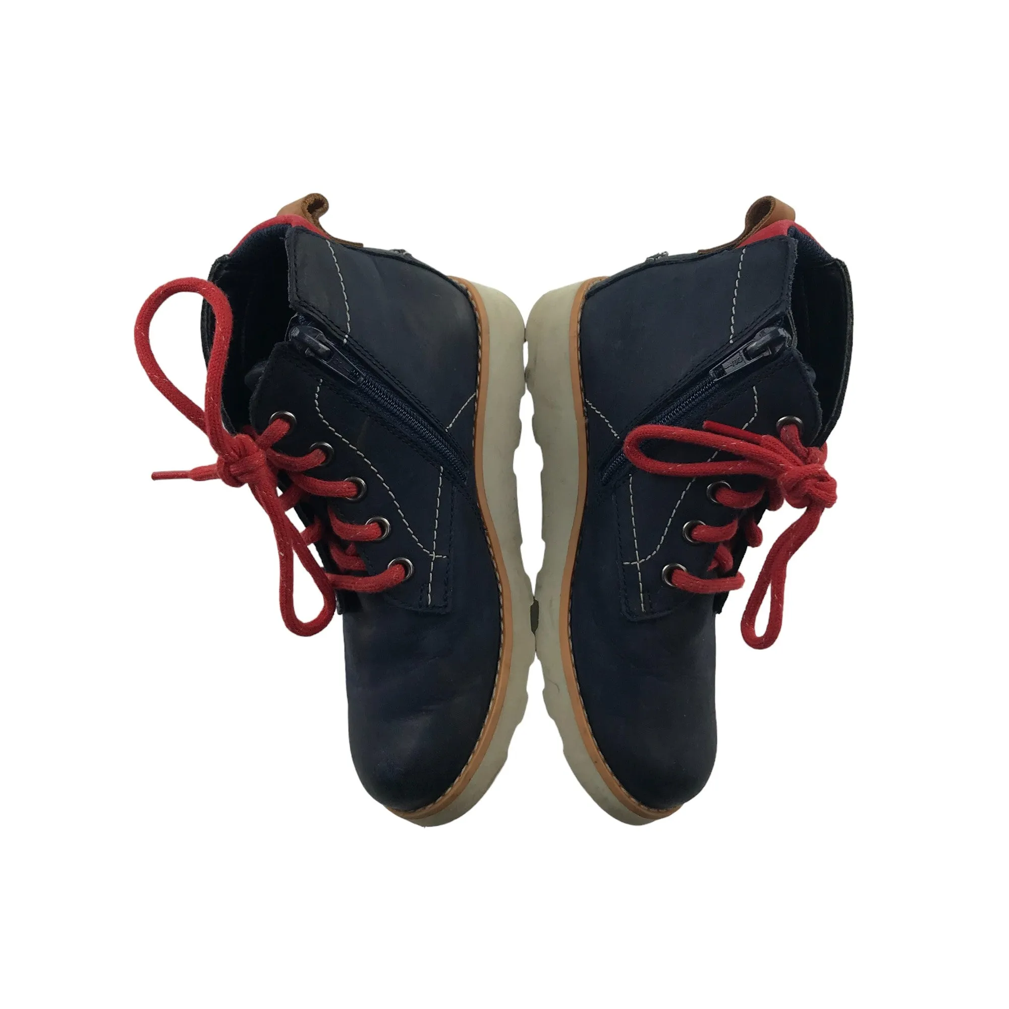 Clarks boots shoe size 12G junior navy blue with red laces