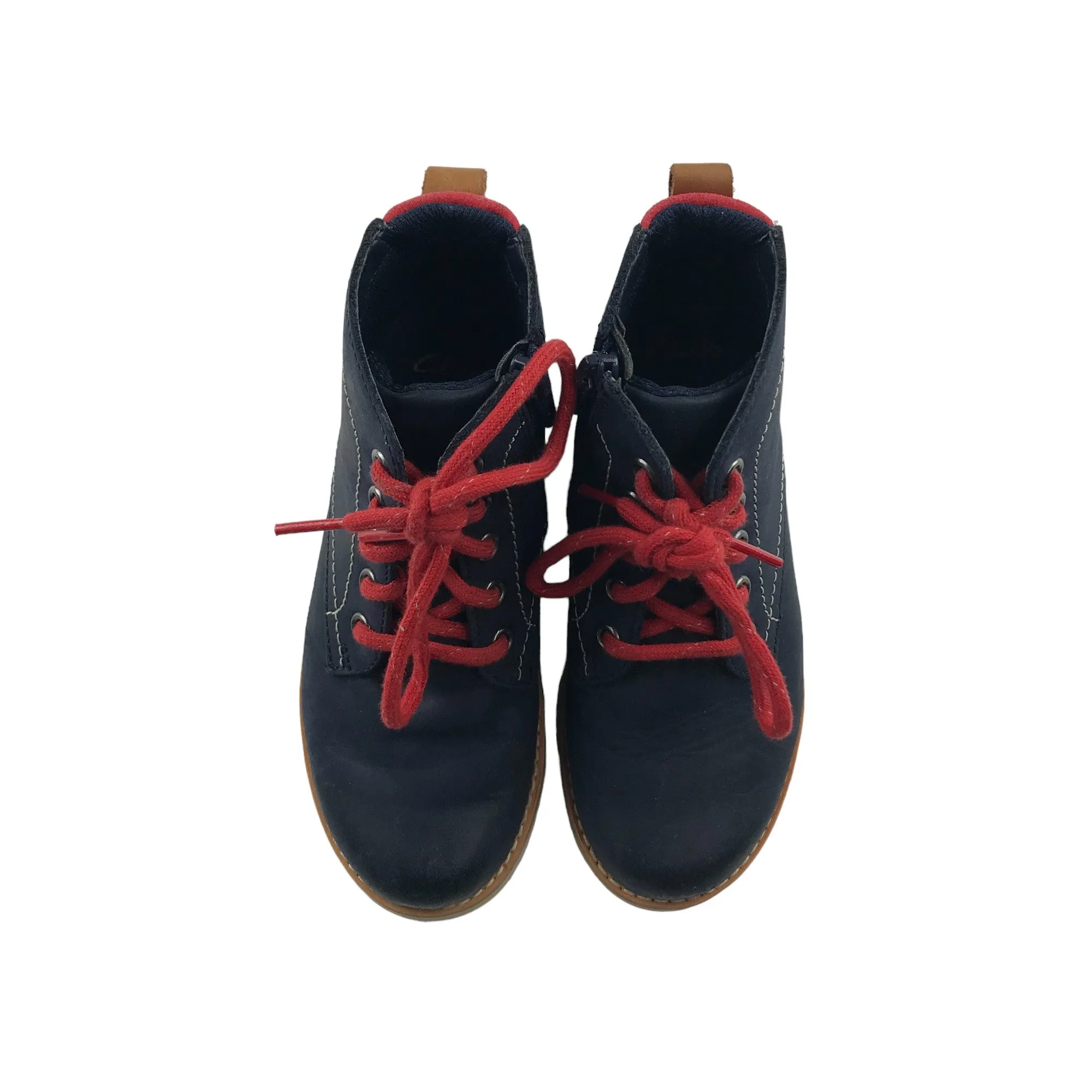 Clarks boots shoe size 12G junior navy blue with red laces