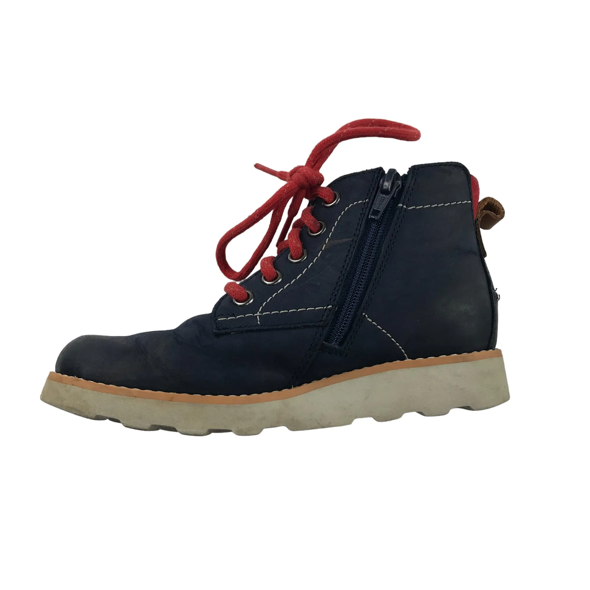 Clarks boots shoe size 12G junior navy blue with red laces