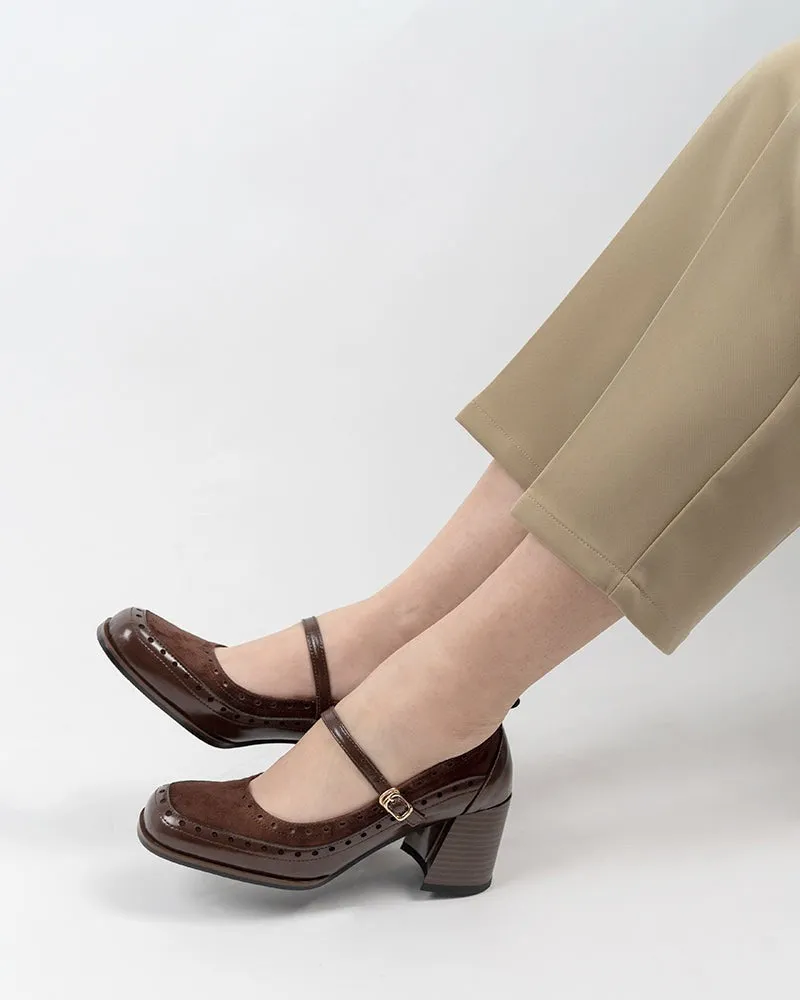 (Clean Up) Mary Jane Ankle Strap Round Toe Mid Heel Pumps Oxfords