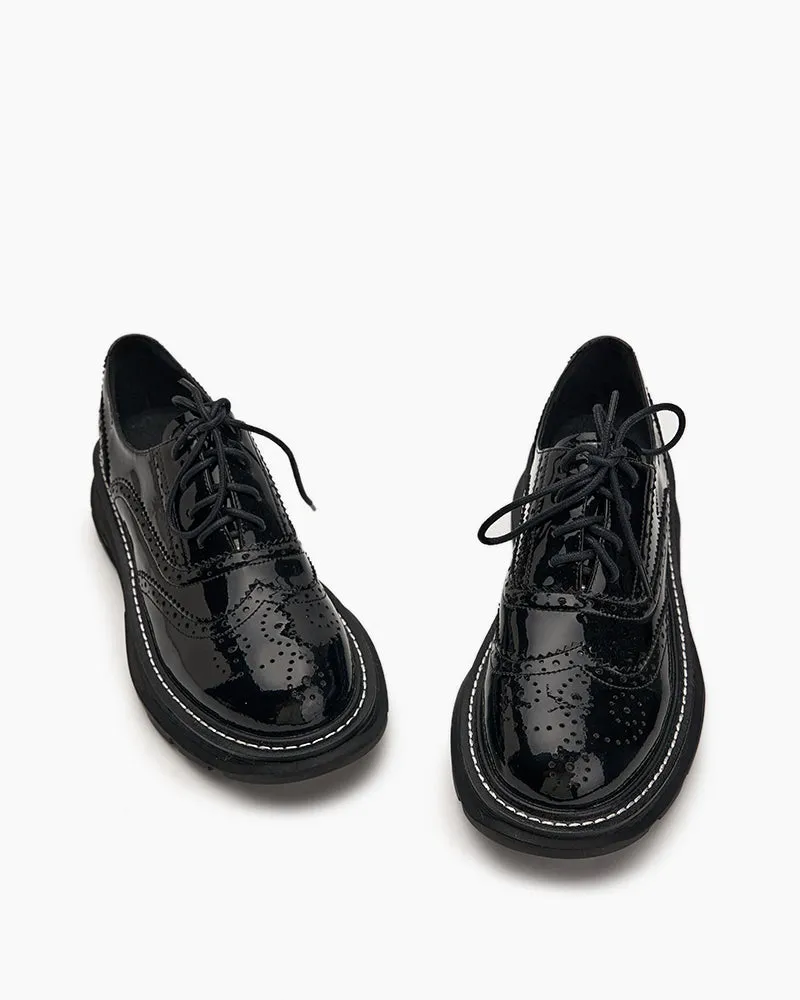 (Clean Up - US 8.5) Patent Leather Carved Platform Loafers