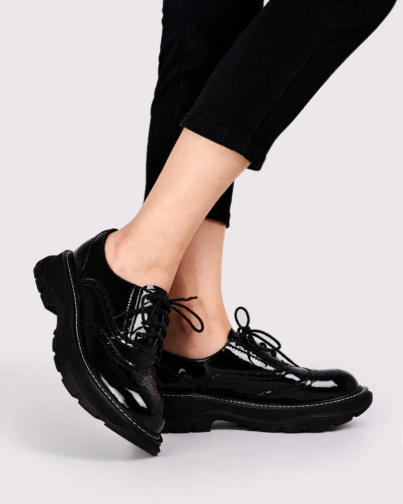 (Clean Up - US 8.5) Patent Leather Carved Platform Loafers