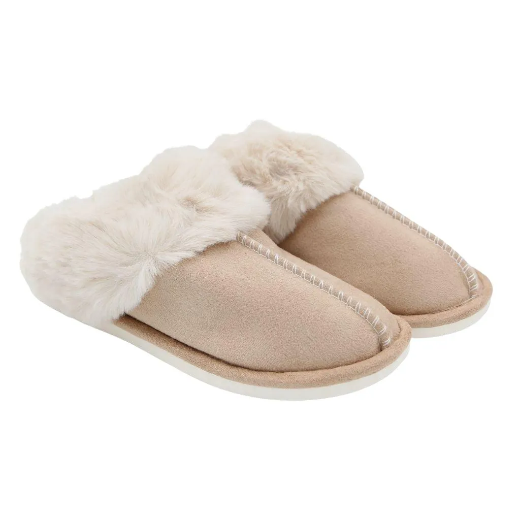 FABUCCI Camel Faux Fur Lined Slippers