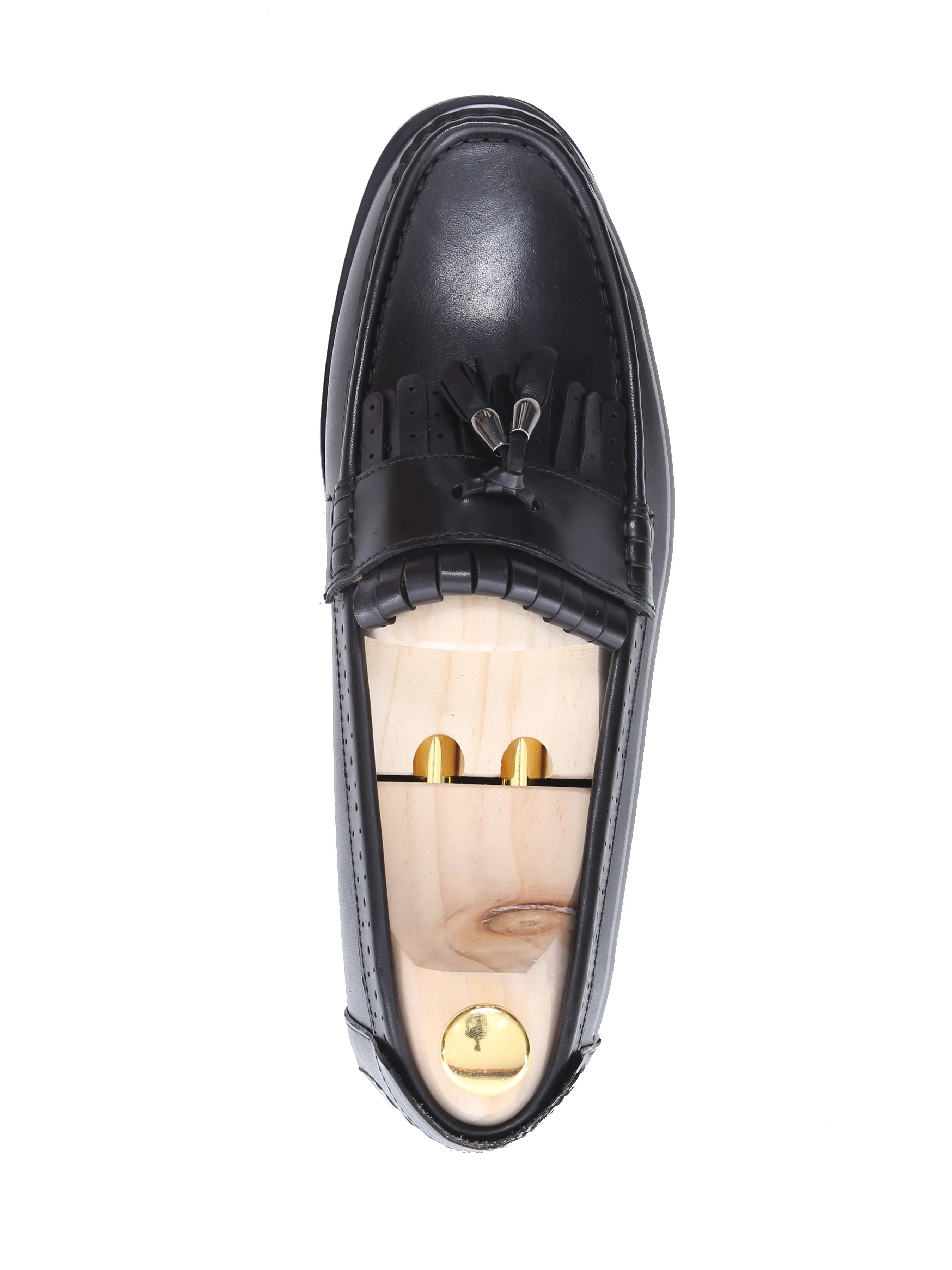 Fringe Classic Loafer - Black Grey with Tassel (Hand Painted Patina)