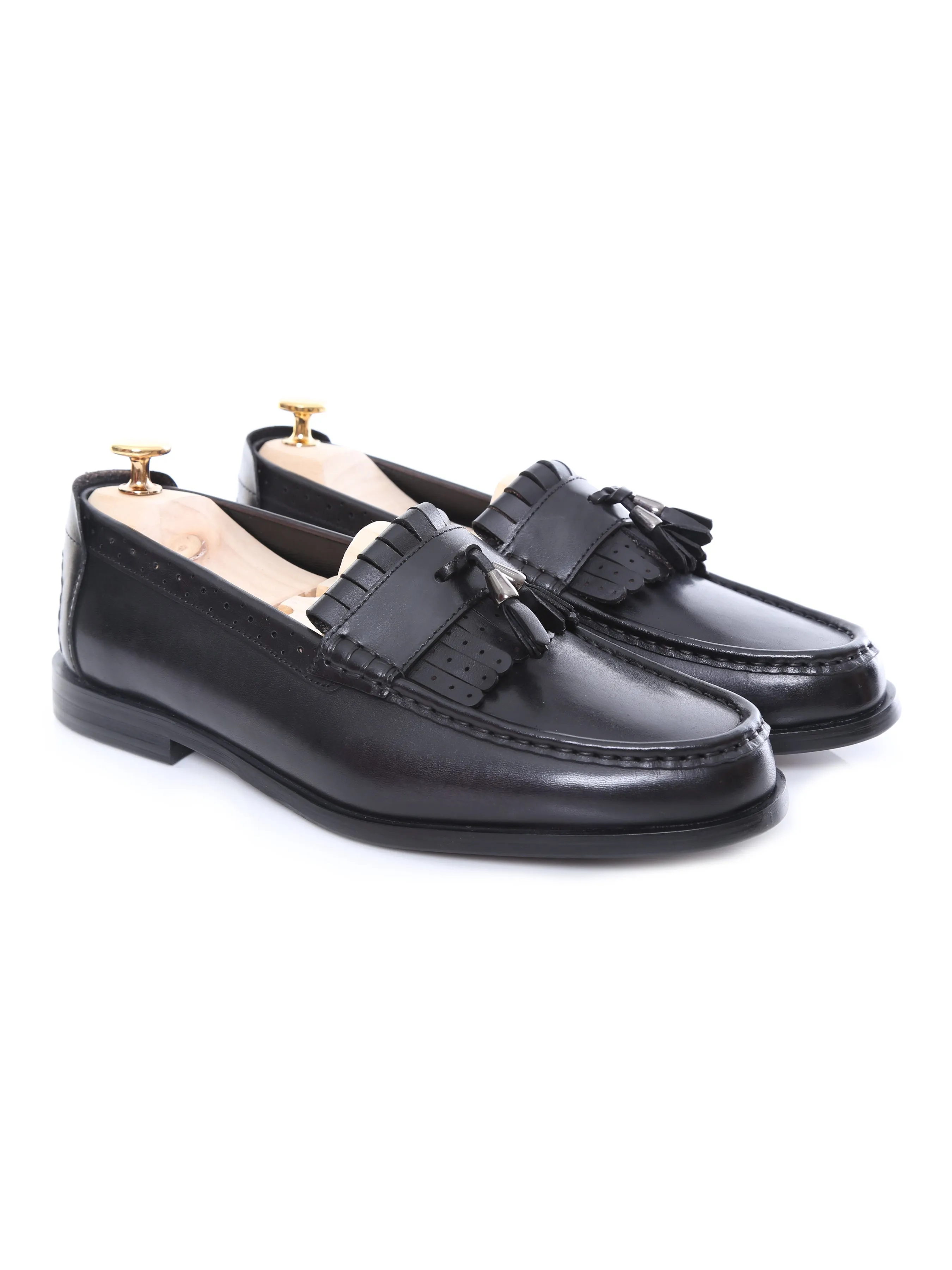 Fringe Classic Loafer - Black Grey with Tassel (Hand Painted Patina)