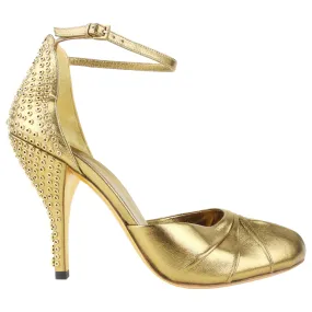 Gucci Gold Metallic Leather Studded Cone Heel Split Toe Pumps - 8