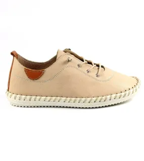 Lunar Womens Beige Leather Elasticated Lace Plimsolls St Ives - FLE030