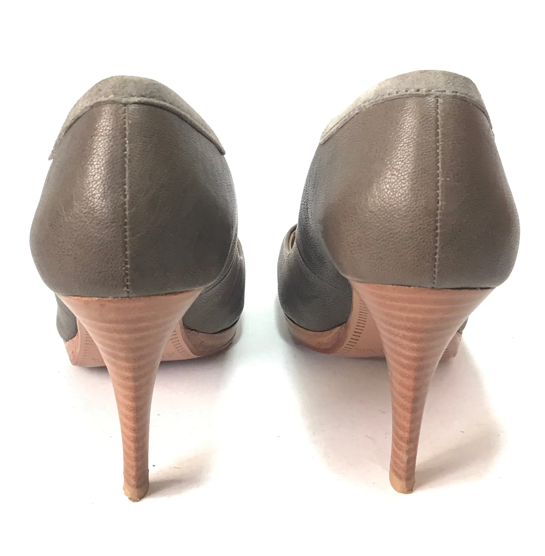 Massimo Dutti Grey Suede & Leather Peep Toe Heels | Pre Loved |