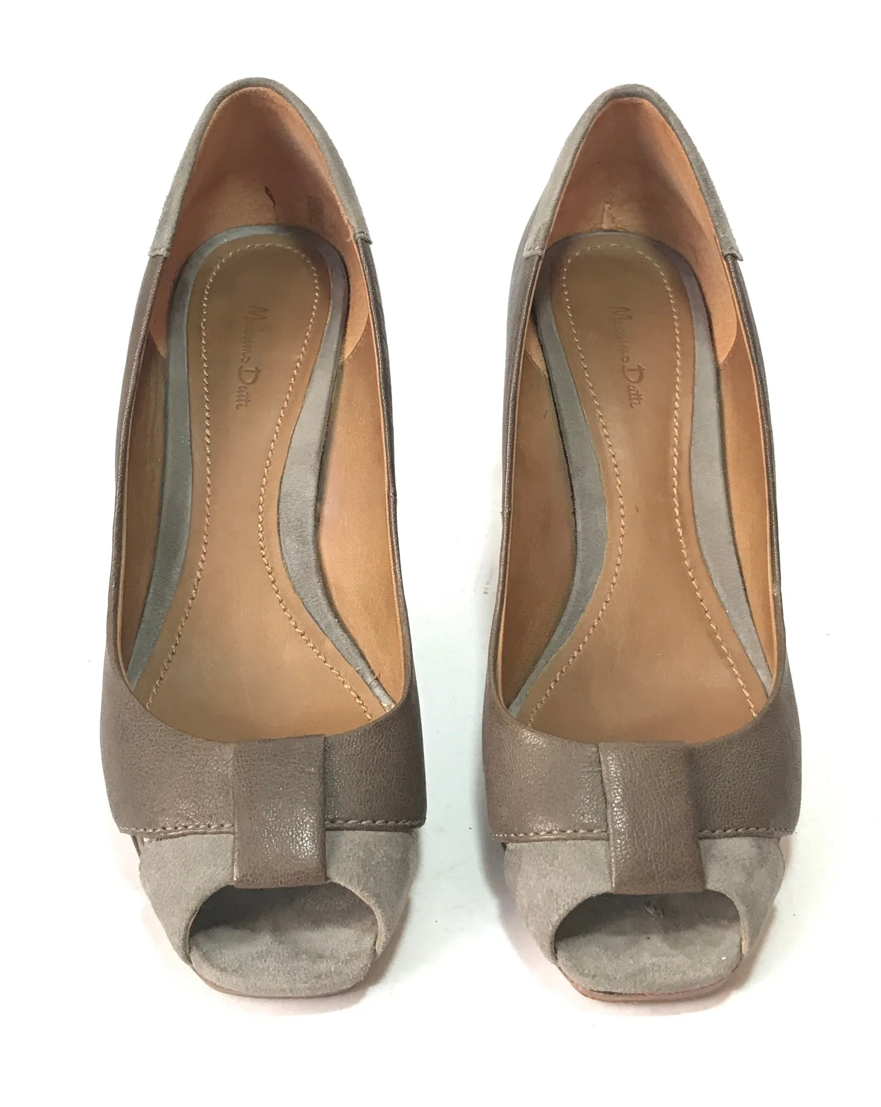 Massimo Dutti Grey Suede & Leather Peep Toe Heels | Pre Loved |