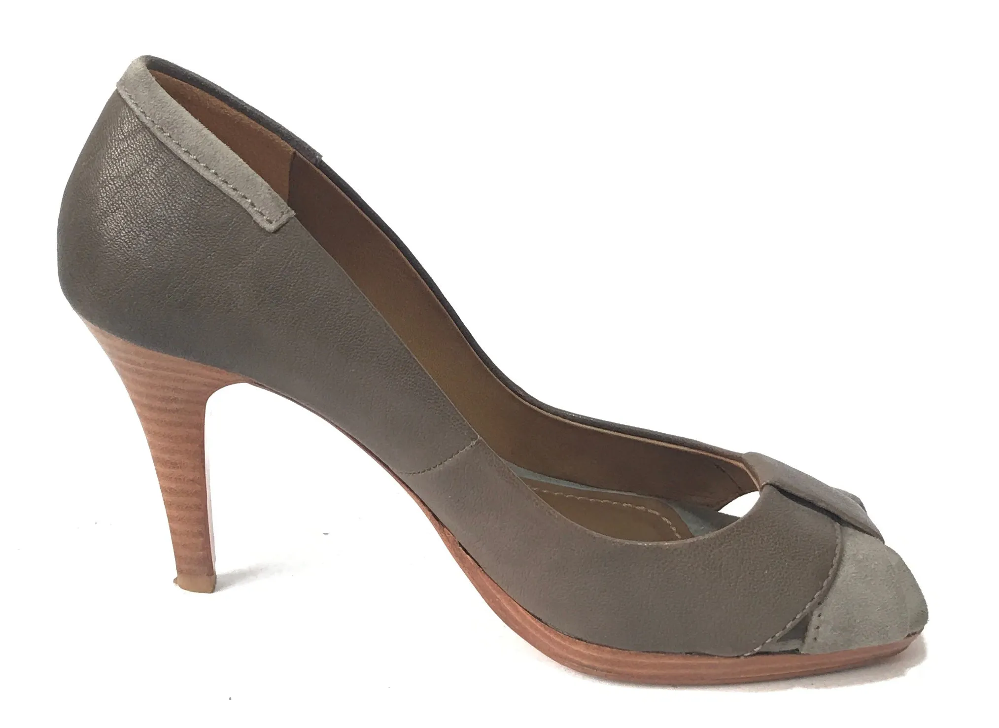 Massimo Dutti Grey Suede & Leather Peep Toe Heels | Pre Loved |