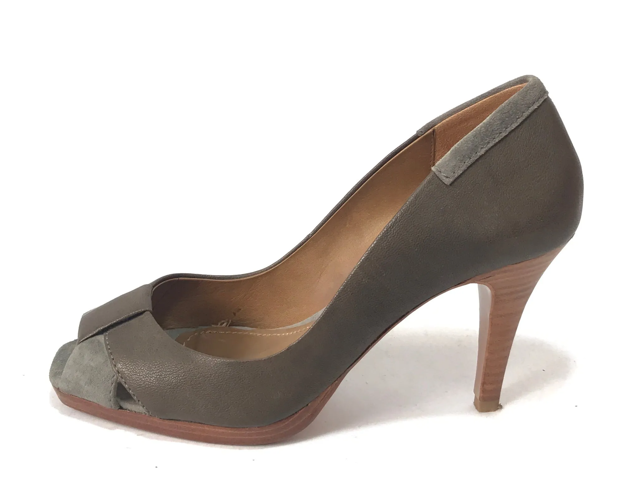 Massimo Dutti Grey Suede & Leather Peep Toe Heels | Pre Loved |