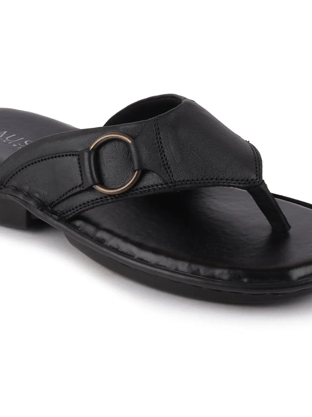 Men Black Casual Leather Slip-On Outdoor Slippers