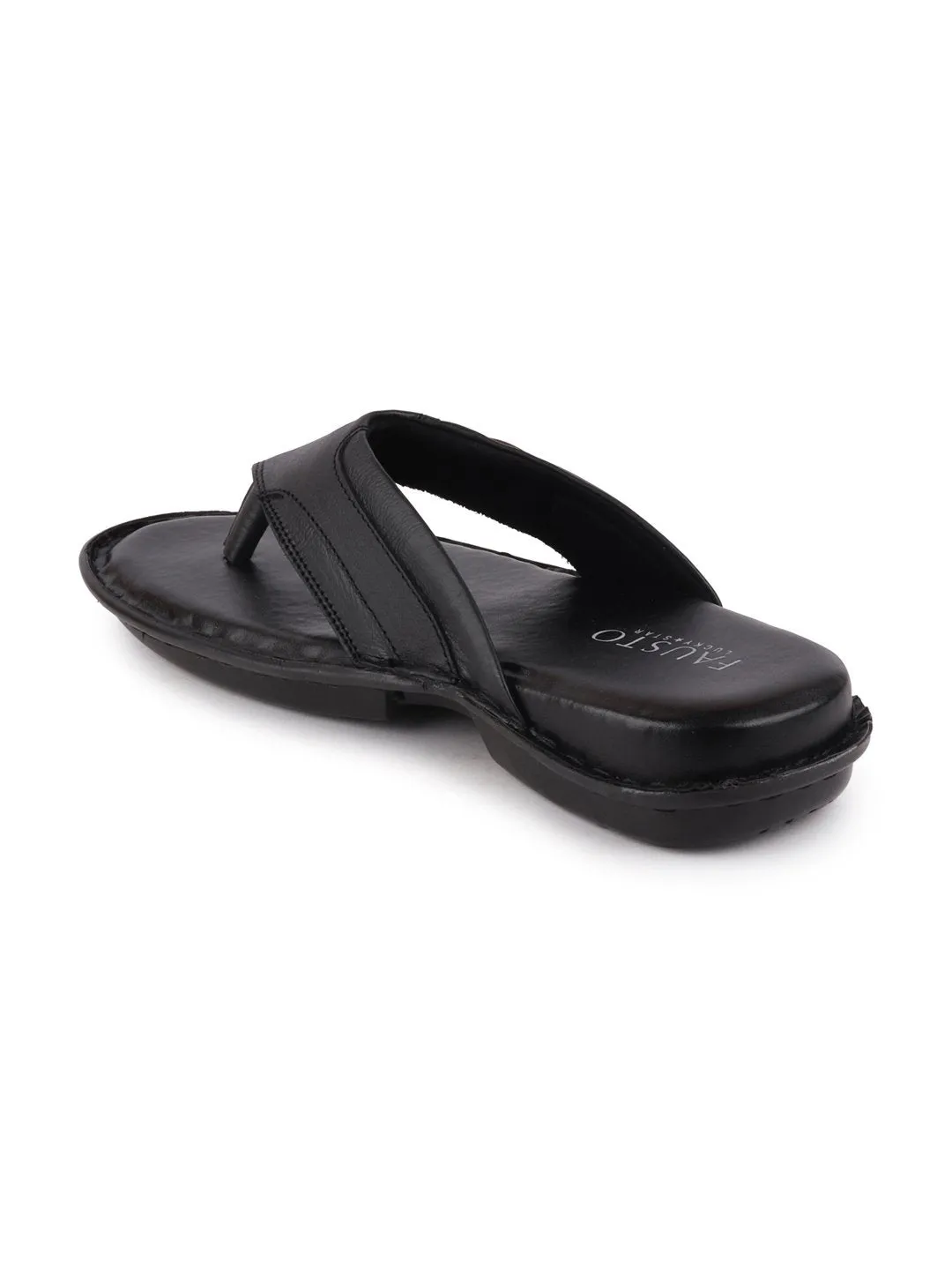 Men Black Casual Leather Slip-On Outdoor Slippers