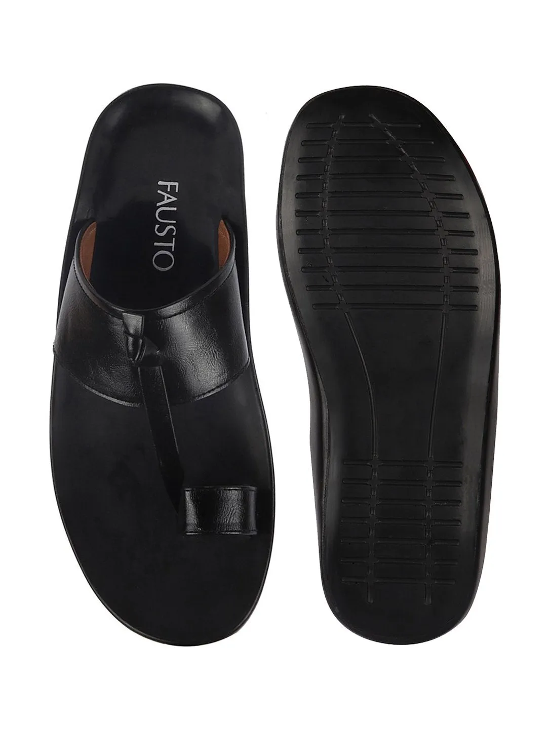 Men Black Slip On Outdoor Toe Ring Dress Slippers