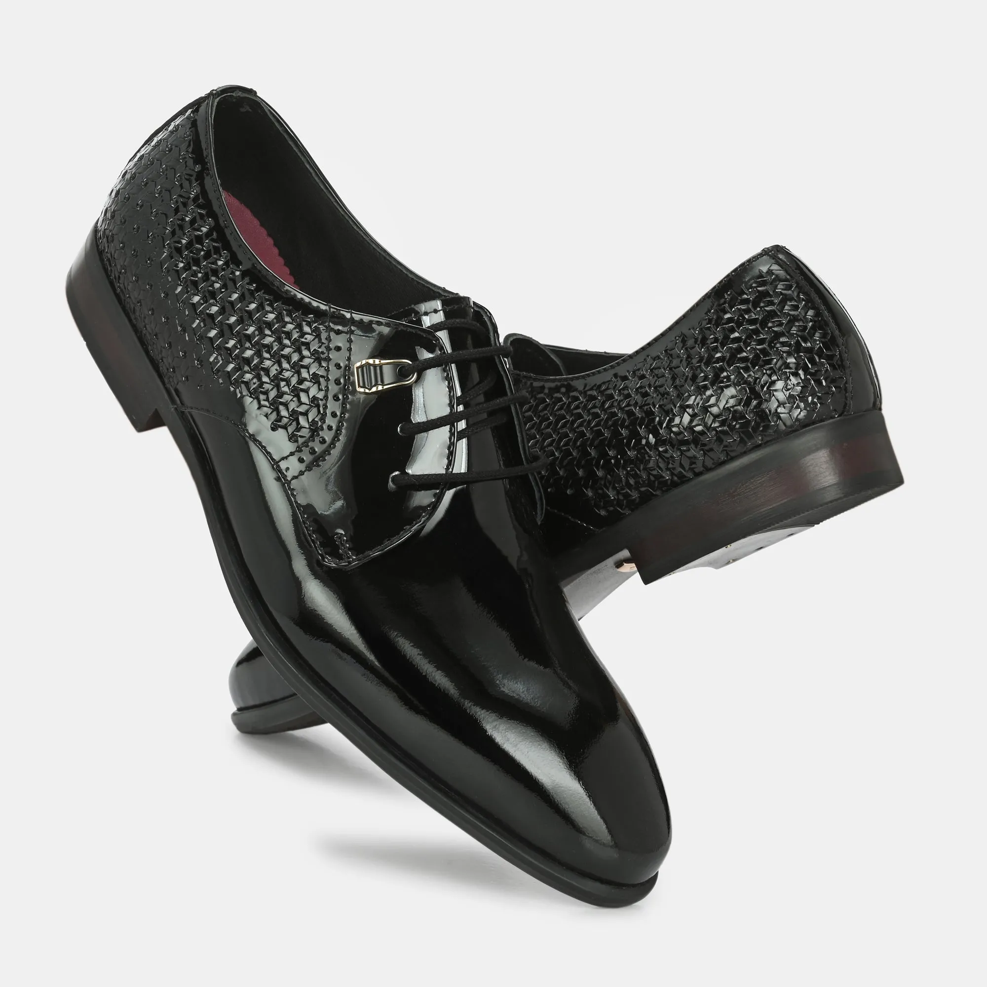 Patent Black Perforated Lace-Up Shoes by Lafattio