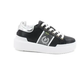 POLLINI Sneaker Retro Logo Strass Black Argento SA15034G0DXB100A