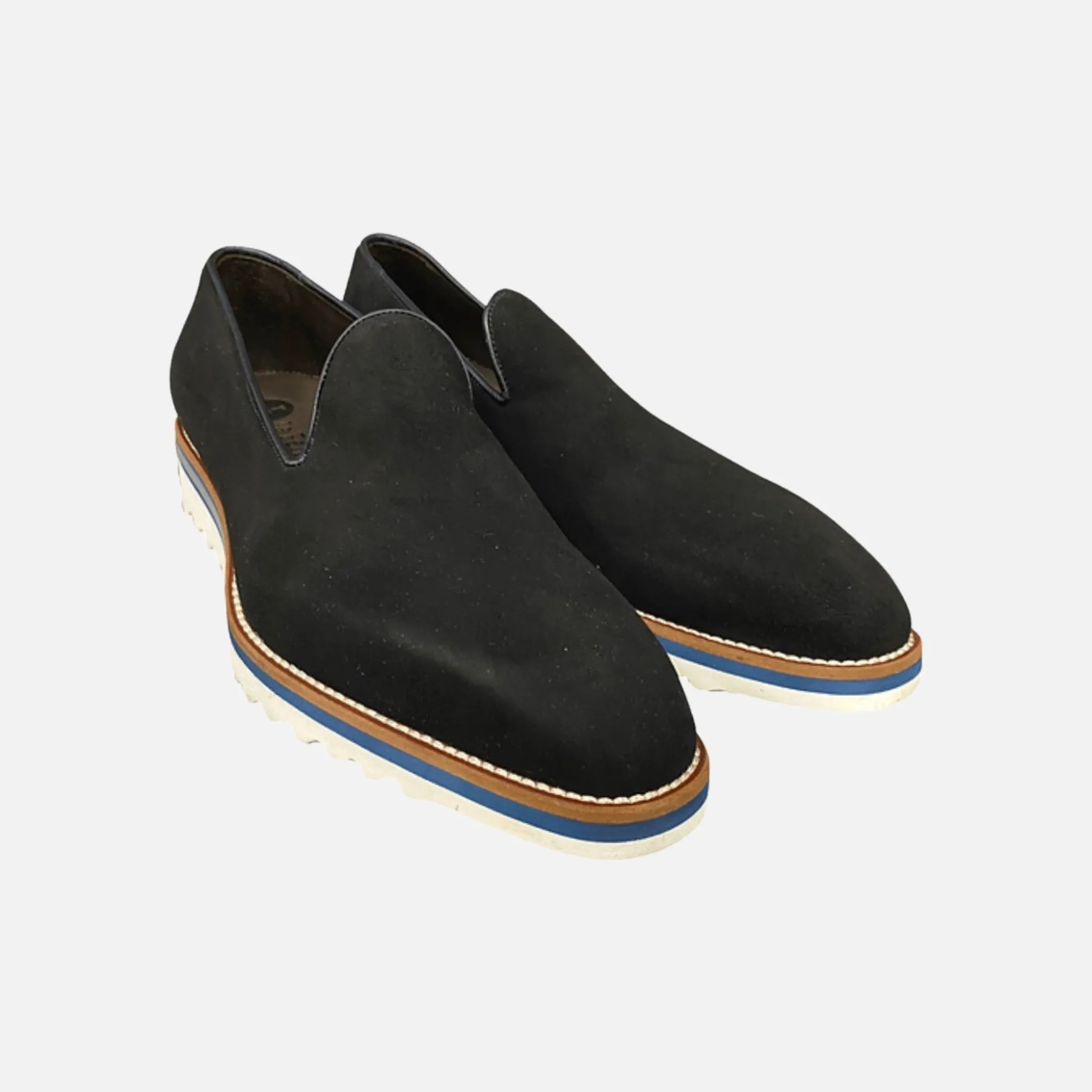 Ribbed Bottom Black Suede Loafer | Made in Italy