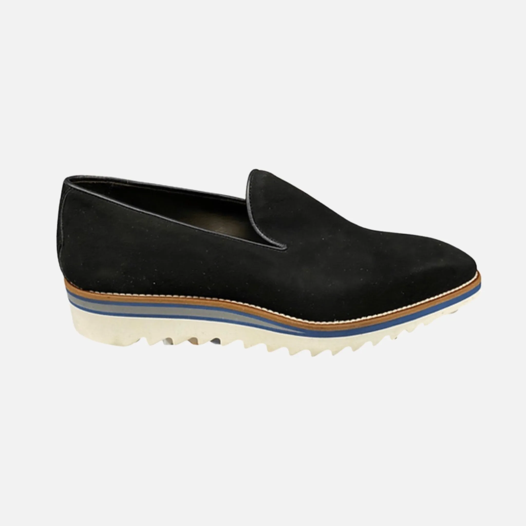 Ribbed Bottom Black Suede Loafer | Made in Italy