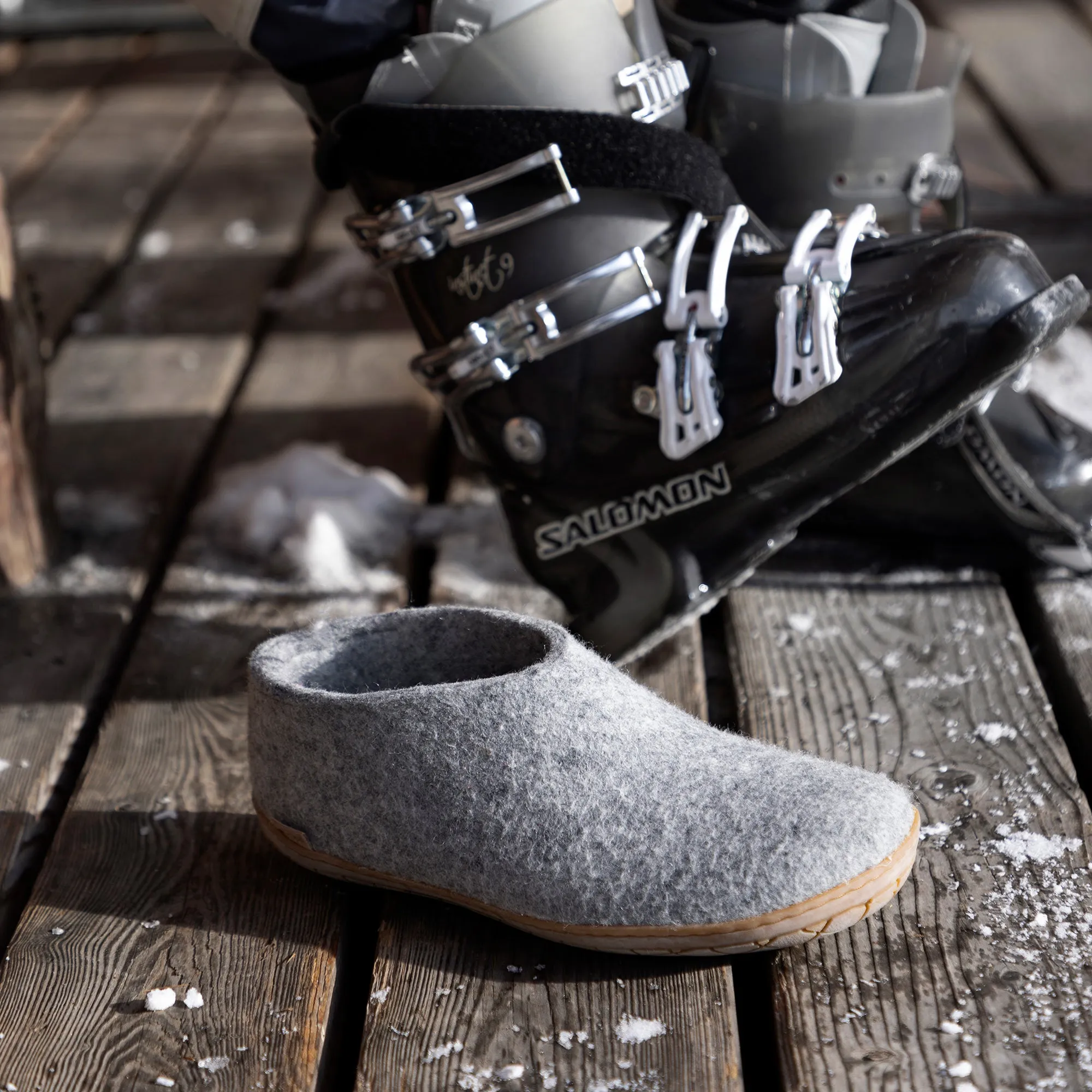 Grey Shoe with Natural Honey Rubber Sole